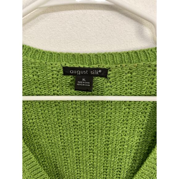 VTG August Silk Green Ribbon Knit Ruffle Hem Cardigan Sweater Sz XL Cottagecore - Picture 5 of 6